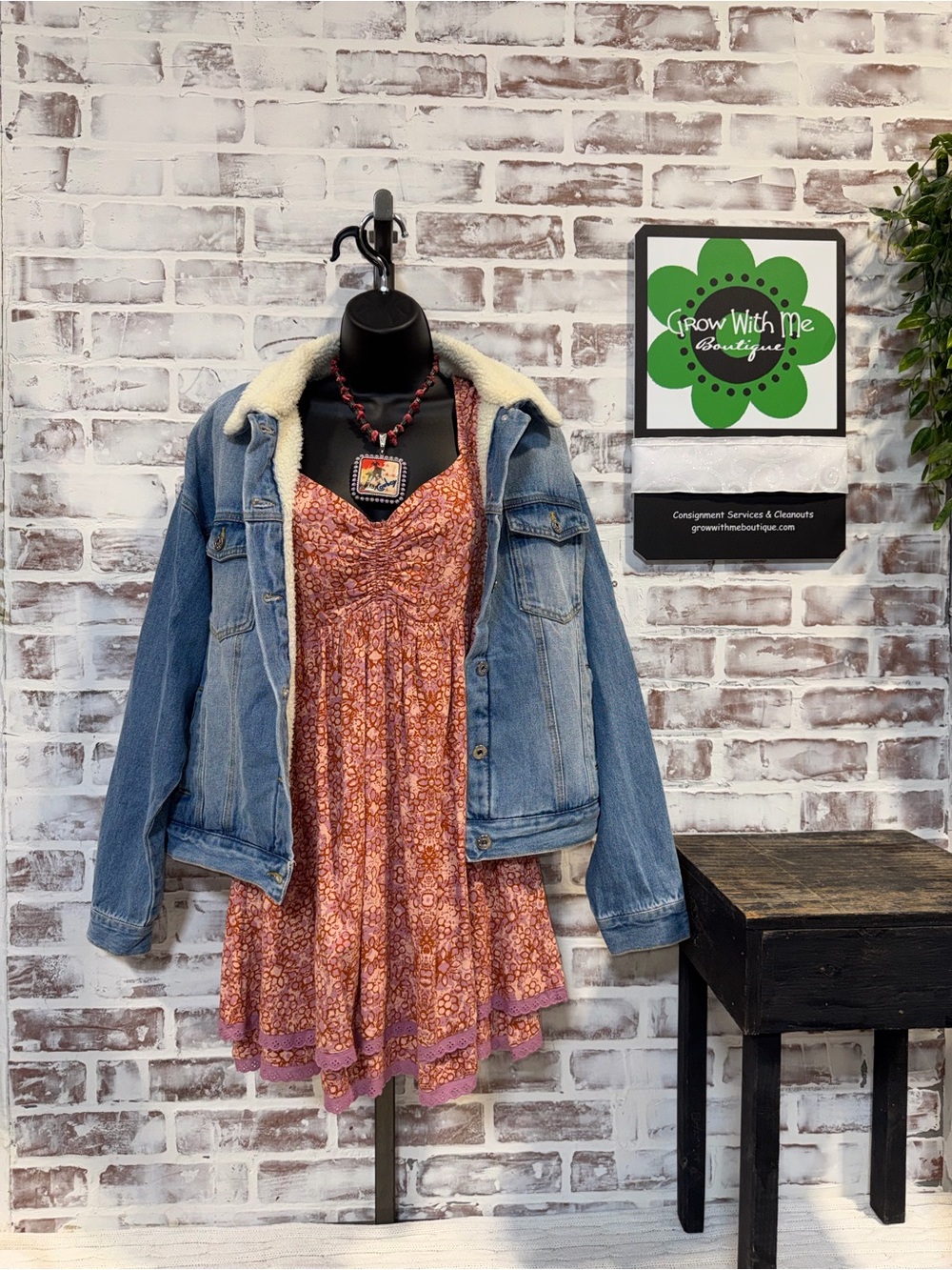Love Tree Denim Sherpa Jacket in Cream